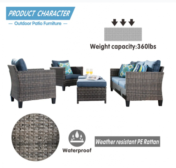 Ovios 5-piece Outdoor High-back Wicker Sectional Set