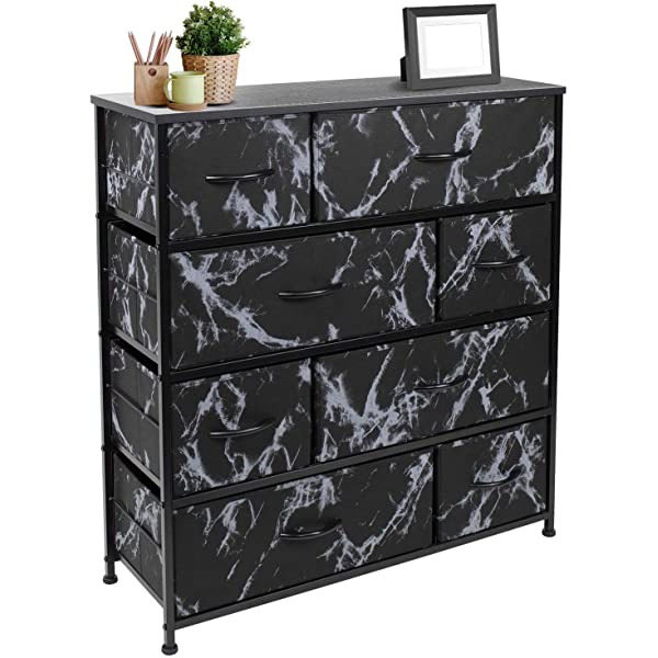 Sorbus Dresser with 8 Drawers - Furniture Storage Chest Tower Unit for Bedroom, Hallway, Closet, Office Organization - Steel Frame, Wood Top, Easy Pull Fabric Bins (Black)