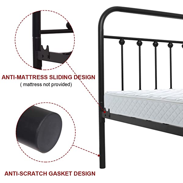 Black Metal Bed Frame Full Size with Headboard and Footboard Single Platform Mattress Base,Metal Tube and Iron-Art Bed（Full,Black） Full Black