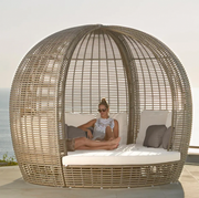 Outdoor Lying Bed Rattan Creative Birdcage Resort Hotel Open-air Sea View Room Multi-person Coffee Table Combination Leisure Rattan Bed