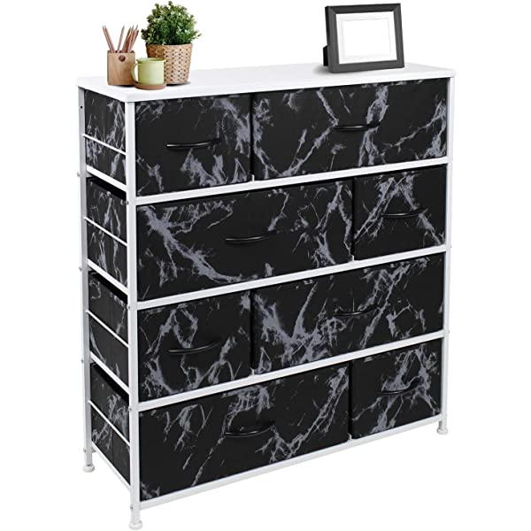 Sorbus Dresser with 8 Drawers - Furniture Storage Chest Tower Unit for Bedroom, Hallway, Closet, Office Organization - Steel Frame, Wood Top, Easy Pull Fabric Bins (Black)