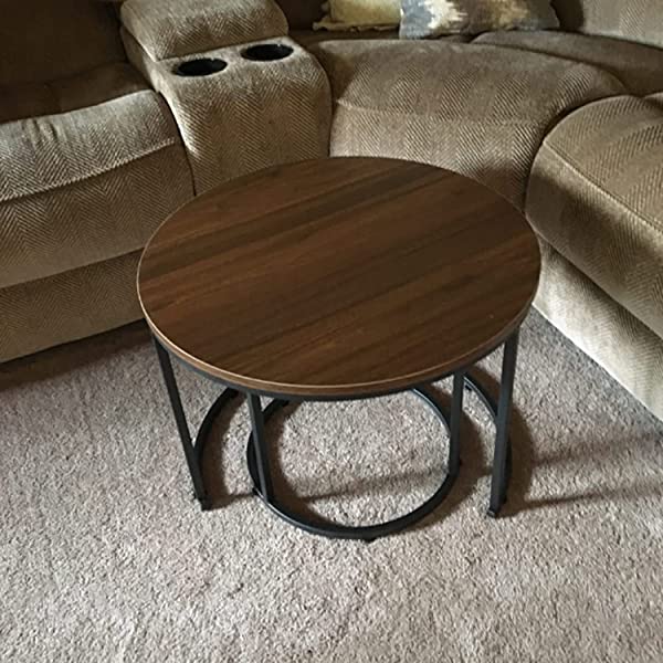 aboxoo Coffee Table Nesting Side Set of 2 End Table Top Sturdy Metal Frame Wood Desk Centerpiece Living Room Bedroom Apartment Modern Industrial Simple Nightstand