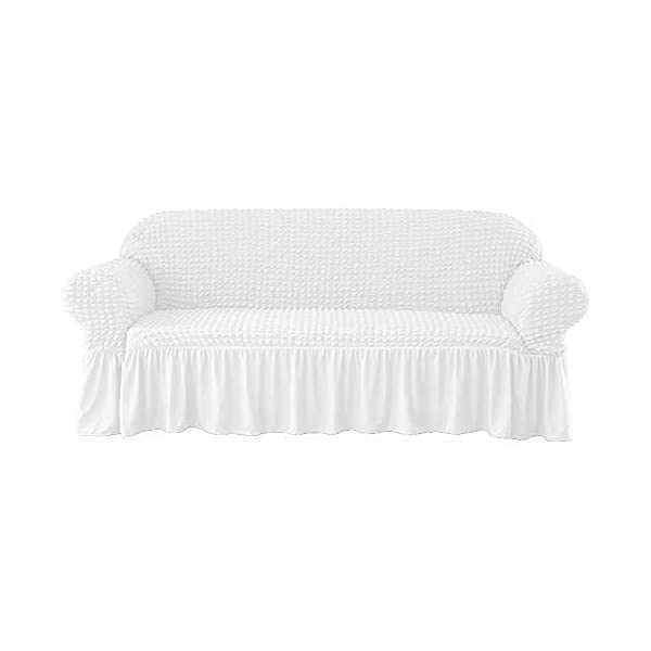 skyfiree Couch Cover Gray Sofa Slipcover Universal High Stretch Couch Cover 1 Piece Soft Sofa Cover for 3 Cushion Couch Elastic Durable Furniture Protector with Skirt 3 Seater Grey