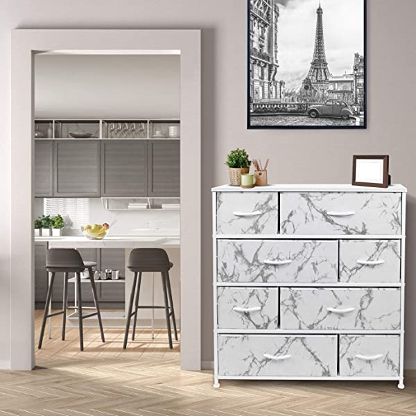 Sorbus Dresser with 8 Drawers - Furniture Storage Chest Tower Unit for Bedroom, Hallway, Closet, Office Organization - Steel Frame, Wood Top, Easy Pull Fabric Bins (Black)