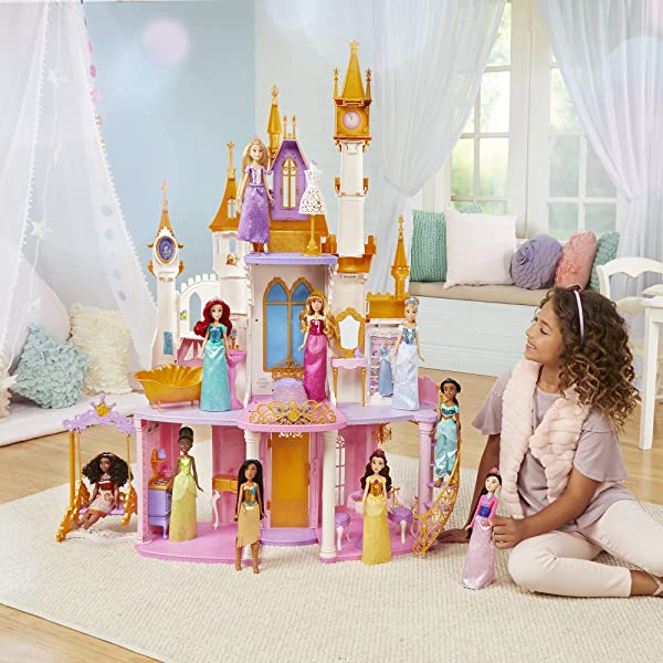 Disney Princess Ultimate Celebration Castle, 4 Feet Tall Doll House with Furniture and Accessories, Musical Fireworks Light Show, Toy for Girls 3 and Up