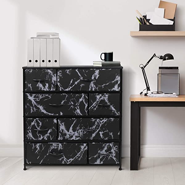Sorbus Dresser with 8 Drawers - Furniture Storage Chest Tower Unit for Bedroom, Hallway, Closet, Office Organization - Steel Frame, Wood Top, Easy Pull Fabric Bins (Black)