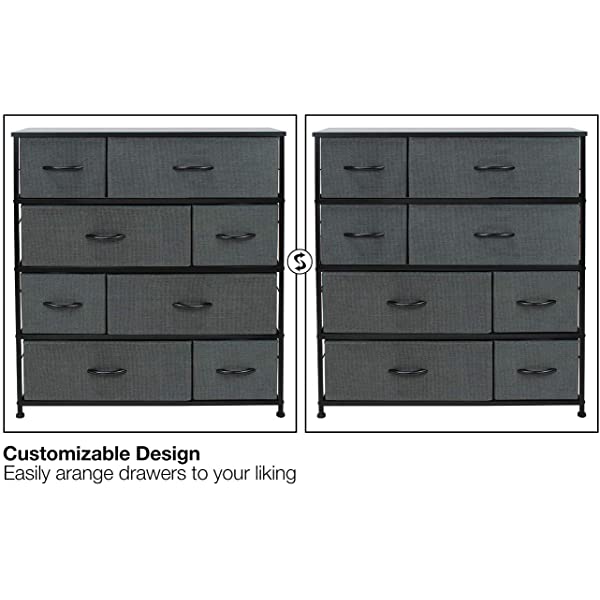 Sorbus Dresser with 8 Drawers - Furniture Storage Chest Tower Unit for Bedroom, Hallway, Closet, Office Organization - Steel Frame, Wood Top, Easy Pull Fabric Bins (Black)