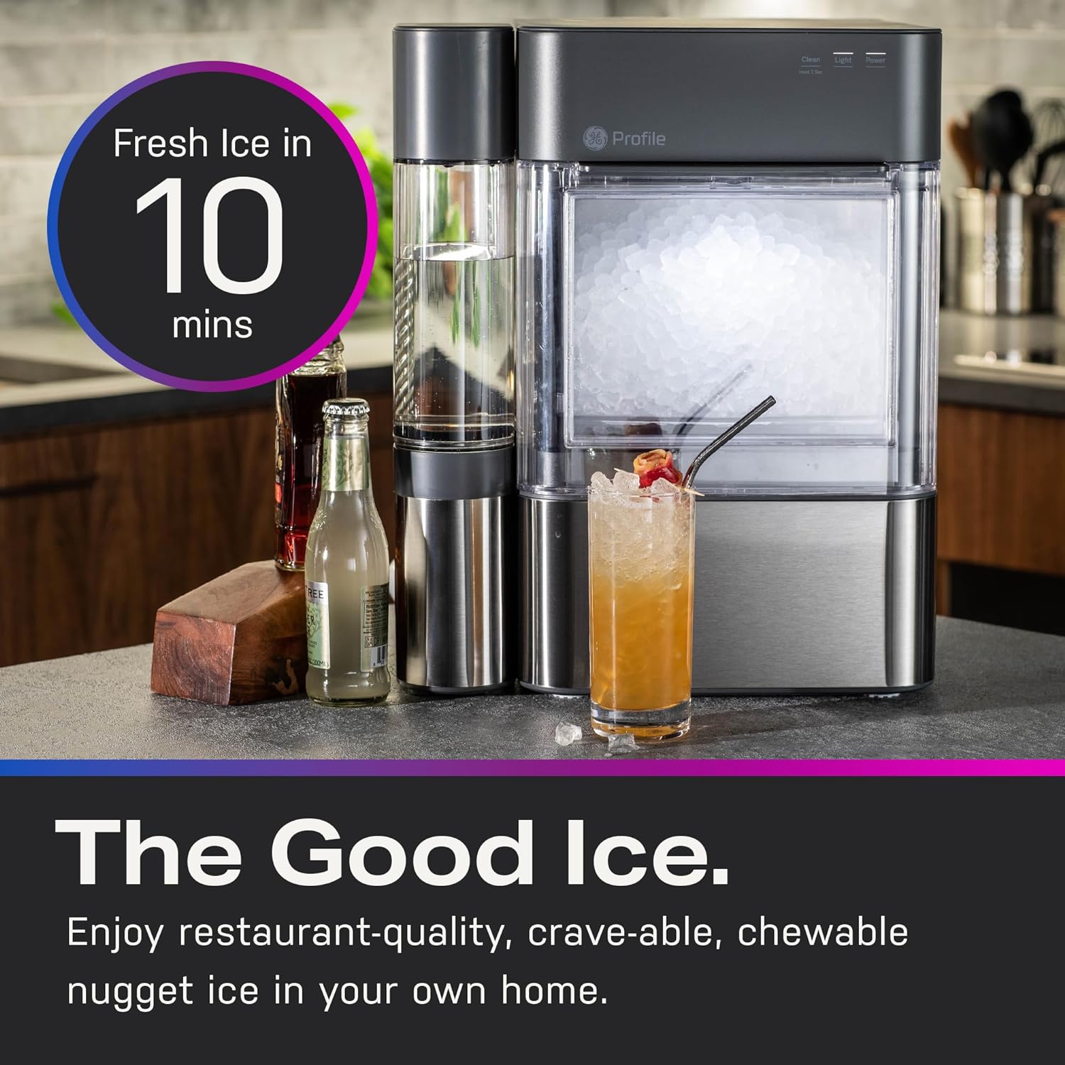 GE Profile Opal 2.0 | Countertop Nugget Ice Maker with Side Tank | Ice Machine with WiFi Connectivity | Smart Home Kitchen Essentials | Stainless Steel