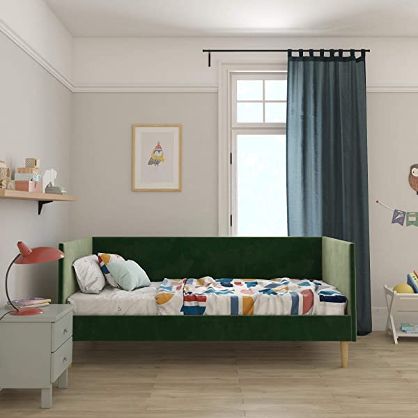 DHP Franklin Mid Century Upholstered Daybed, Sofa Bed, Twin Size Frame, Tan Linen Linen Twin Tan