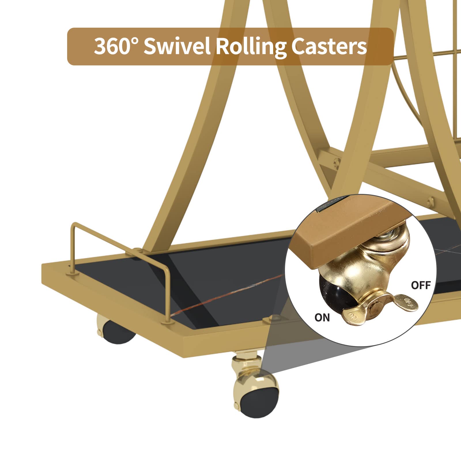 【Furniture】Bar Serving Cart with Glass Holder and Wine Rack, 3-Tier Kitchen Trolley, Mobile Wine Cart for Home