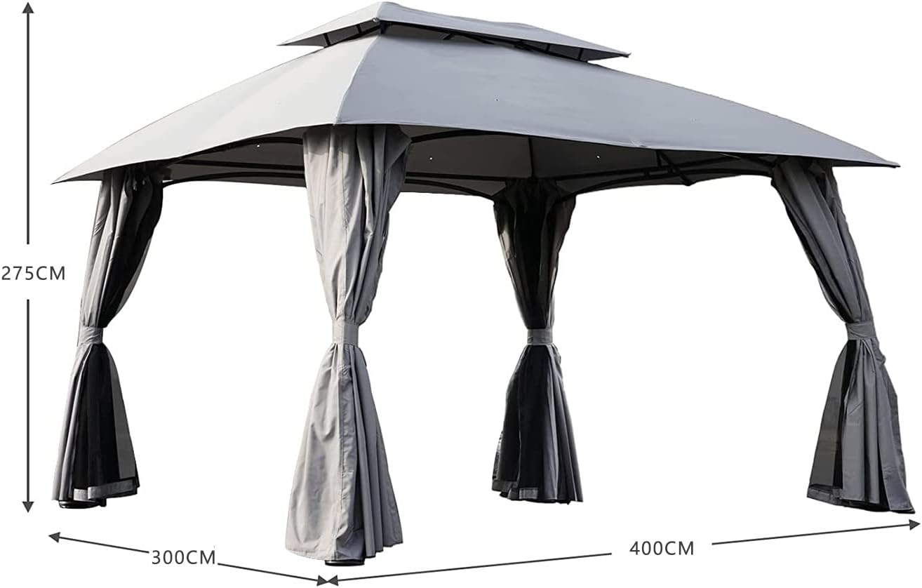 Grand patio Garden Gazebo 4×3M Event Shelter with Side Netting Sun Shade Heavy Duty Outdoor Canopy for BBQ Event Party - Gray