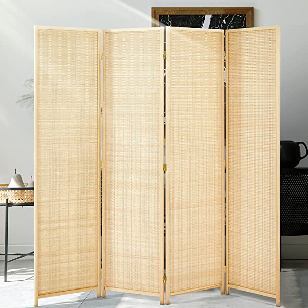 oneinmil Bamboo Room Divider, Semi-Private Folding Portable Partition Screen with Two-Way Hinge, Handmade Bamboo and Wood, 6 Panel