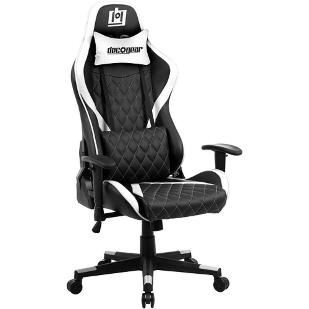 【Furniture】White Foam Gaming Computer Chair with Hydraulic Seat Adjustment 360-Degree Spin, Rolling Caster Wheels