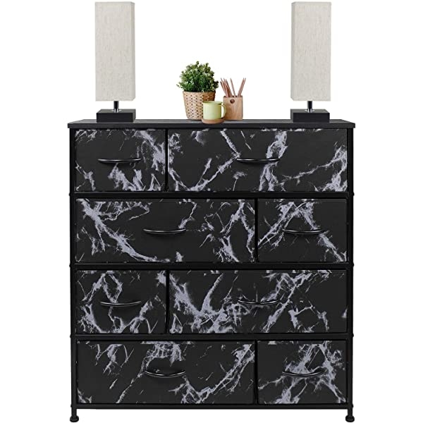 Sorbus Dresser with 8 Drawers - Furniture Storage Chest Tower Unit for Bedroom, Hallway, Closet, Office Organization - Steel Frame, Wood Top, Easy Pull Fabric Bins (Black)