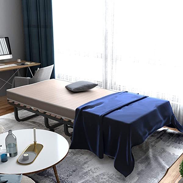 Giantex Rollaway Folding Bed with 4 Inch Mattress, Portable Foldable Guest Bed for Adults, Sturdy Metal Frame, Memory Foam Mattress, Folding Bed Cot Size (Beige & Black) Wood