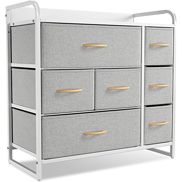 CubiCubi Dresser Organizer with 7 Drawer, Furniture Storage Tower Unit for Bedroom Hallway Entryway Closets, Dresser Clothes Storage with Sturdy Steel Frame Wood Top, Chocolate