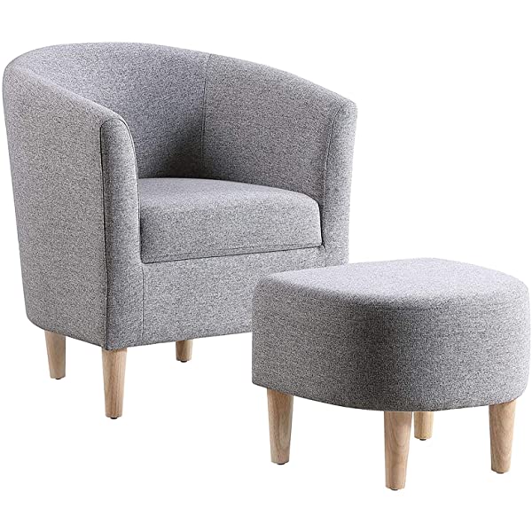 DAZONE Modern Accent Chair, Upholstered Arm Chair Linen Fabric Single Sofa Chair with Ottoman Foot Rest Mustard Yellow Comfy Armchair for Living Room Bedroom Small Spaces Apartment Office Yellow With Ottoman