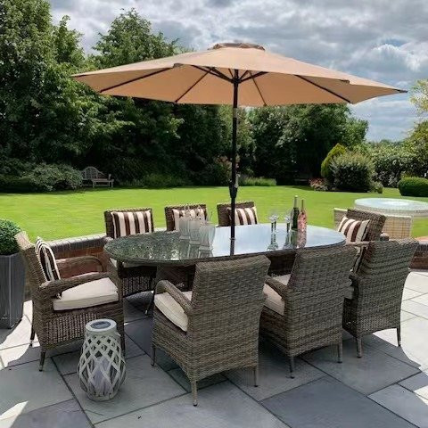 8 Savannah Armchairs Oval Table Set - Low Price for a Limited Time