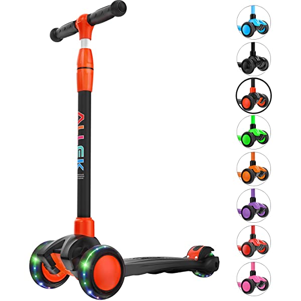 Allek Kick Scooter B03, Lean 'N Glide 3-Wheeled Push Scooter with Extra Wide PU Light-Up Wheels, Any Height Adjustable Handlebar and Strong Thick Deck for Children from 3-12yrs (Rose Pink)