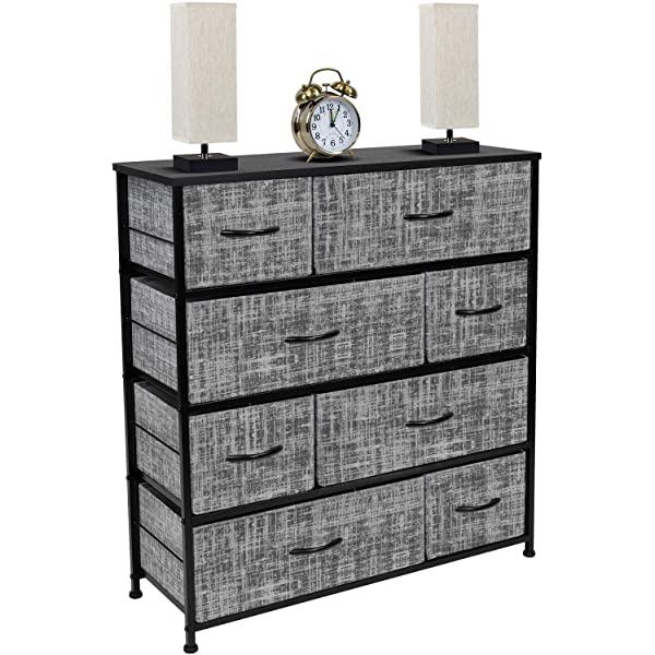 Sorbus Dresser with 8 Drawers - Furniture Storage Chest Tower Unit for Bedroom, Hallway, Closet, Office Organization - Steel Frame, Wood Top, Easy Pull Fabric Bins (Black)