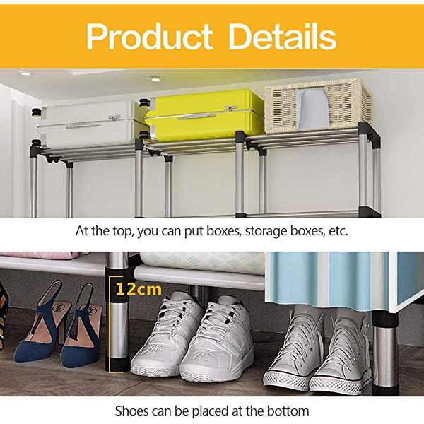 UDEAR Portable Canvas Wardrobes Closet Clothes Storage Shelves Storage 25mm White