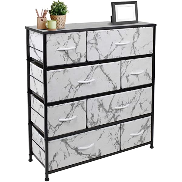 Sorbus Dresser with 8 Drawers - Furniture Storage Chest Tower Unit for Bedroom, Hallway, Closet, Office Organization - Steel Frame, Wood Top, Easy Pull Fabric Bins (Black)