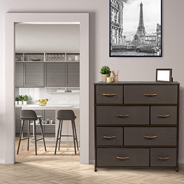 Sorbus Dresser with 8 Drawers - Furniture Storage Chest Tower Unit for Bedroom, Hallway, Closet, Office Organization - Steel Frame, Wood Top, Easy Pull Fabric Bins (Black)