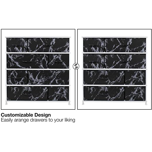 Sorbus Dresser with 8 Drawers - Furniture Storage Chest Tower Unit for Bedroom, Hallway, Closet, Office Organization - Steel Frame, Wood Top, Easy Pull Fabric Bins (Black)