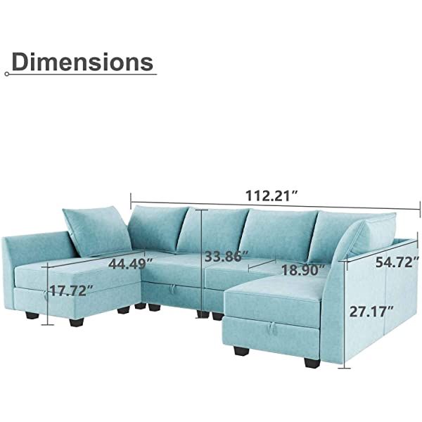 HONBAY Convertible Sectional Sofa U Shaped Couch with Reversible Chaise Modular Oversized Couch Sectional Sofa with Ottomans, Aqua Blue U Shape Sofa-1 Blue