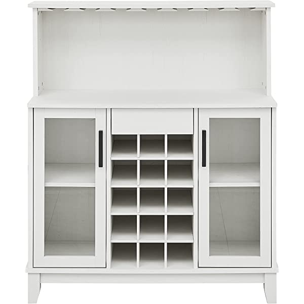 Bar Cabinet with Wine Rack and Glass Doors (Grey wash- Solid)
