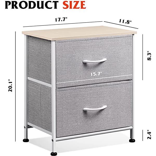 WLIVE Nightstand with 2 Fabric Drawers, Bedside Furniture & End Table Dresser for Bedroom, Living Room, Steel Frame, Wood Top, Easy Pull Handle Charcoal Gray