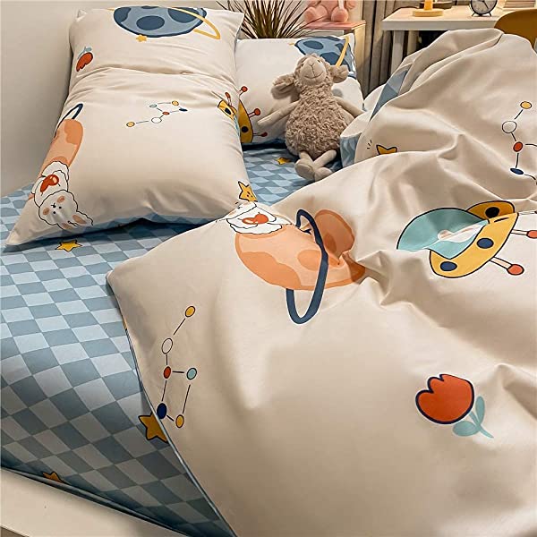 New Cartoon Animals Elephant Print Duvet Cover Sets for Kids 100% Cotton Reversible Soft 3 Pieces Kids Bedding Duvet Cover Pillowcases Kawaii Cloud Bedding Sets, Queen/Full Full/Queen (1 Duvet Cover + 2 Pillowcases) Multi A00 Elephant Bunny Balloon