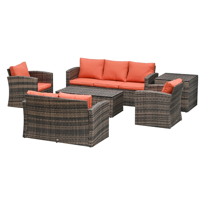 【Furniture】6 PCS Outdoor Patio Furniture Sets, PE Rattan Wicker Sofa Furniture Conversation Sets