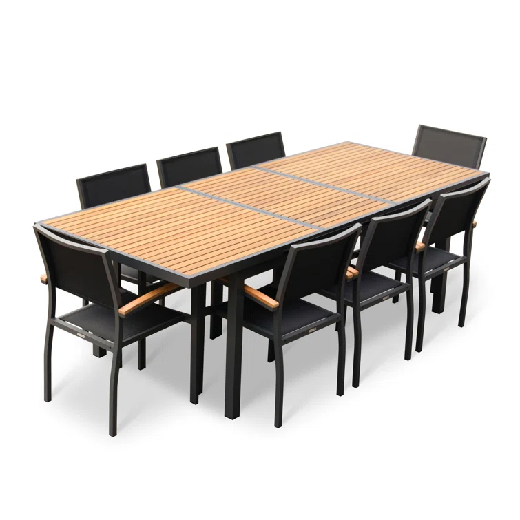 Heck Rectangular 8 - Person Outdoor Dining Set with Extension Teak Tabletop