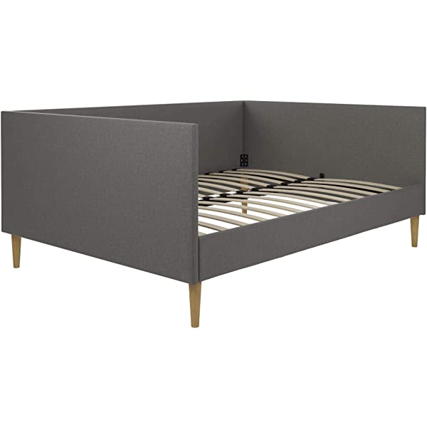 DHP Franklin Mid Century Upholstered Daybed, Sofa Bed, Twin Size Frame, Tan Linen Linen Twin Tan