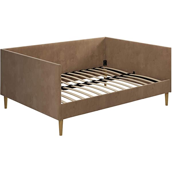 DHP Franklin Mid Century Upholstered Daybed, Sofa Bed, Twin Size Frame, Tan Linen Linen Twin Tan