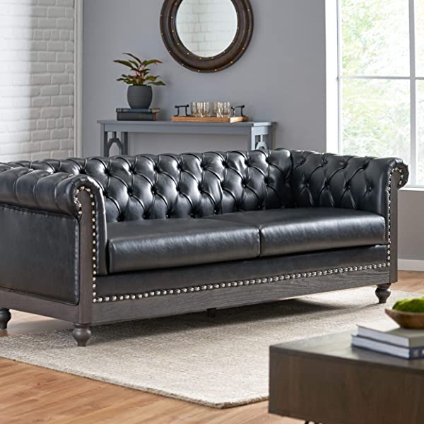 Christopher Knight Home Castalia Sofas, Midnight Black + Dark Brown Midnight Black + Dark Brown Birch Wood
