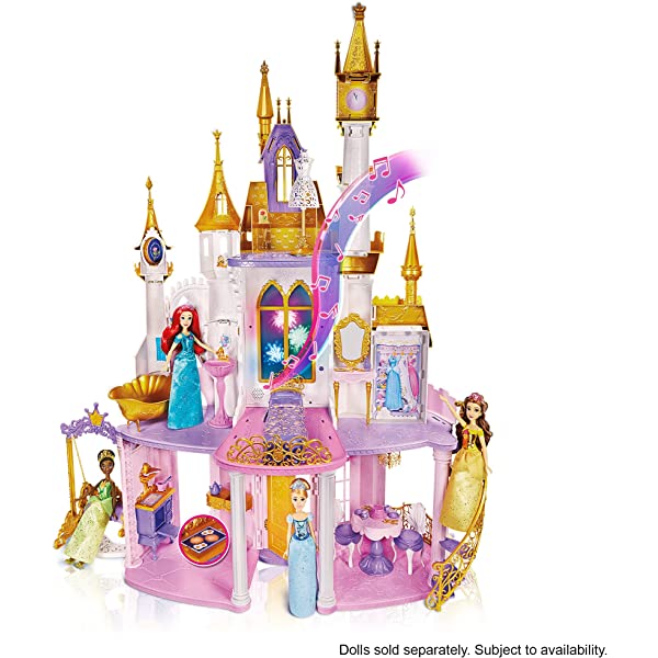Disney Princess Ultimate Celebration Castle, 4 Feet Tall Doll House with Furniture and Accessories, Musical Fireworks Light Show, Toy for Girls 3 and Up
