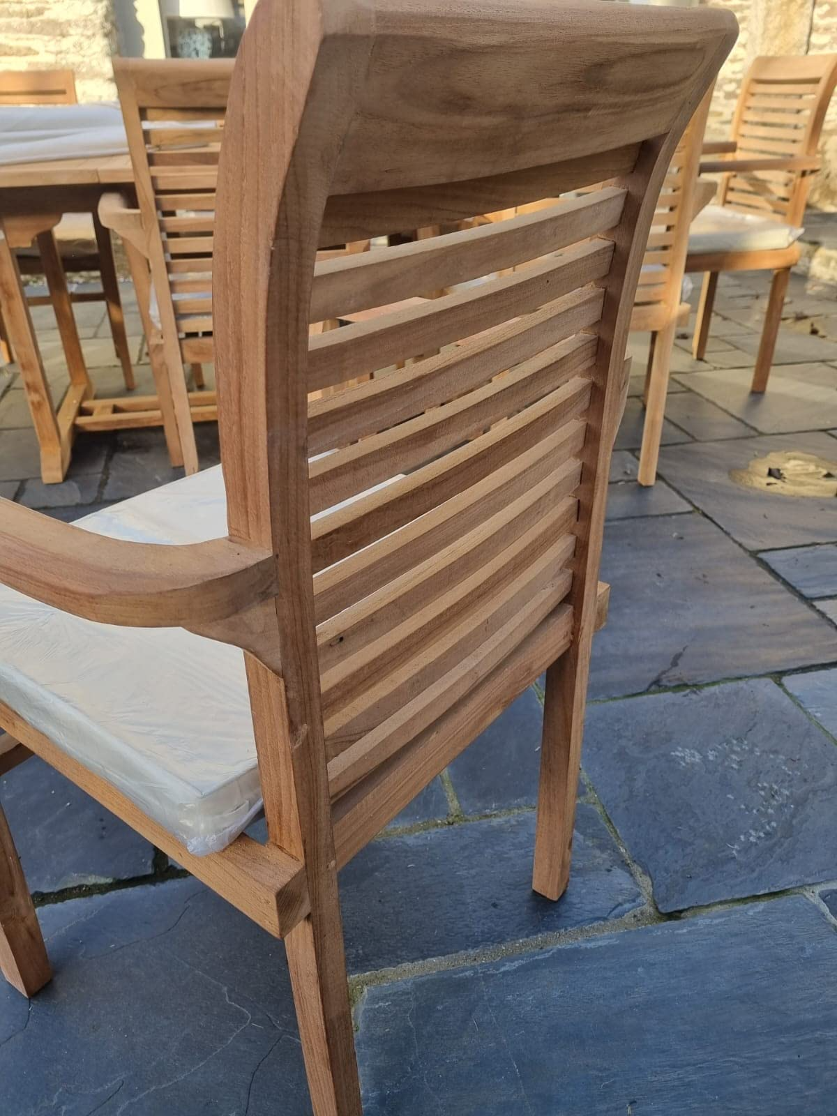 【Home&Garden】【BS】Teak Garden Furniture Set, Garden Table & 8 Chairs, Wooden Garden Furniture Set with Parasol