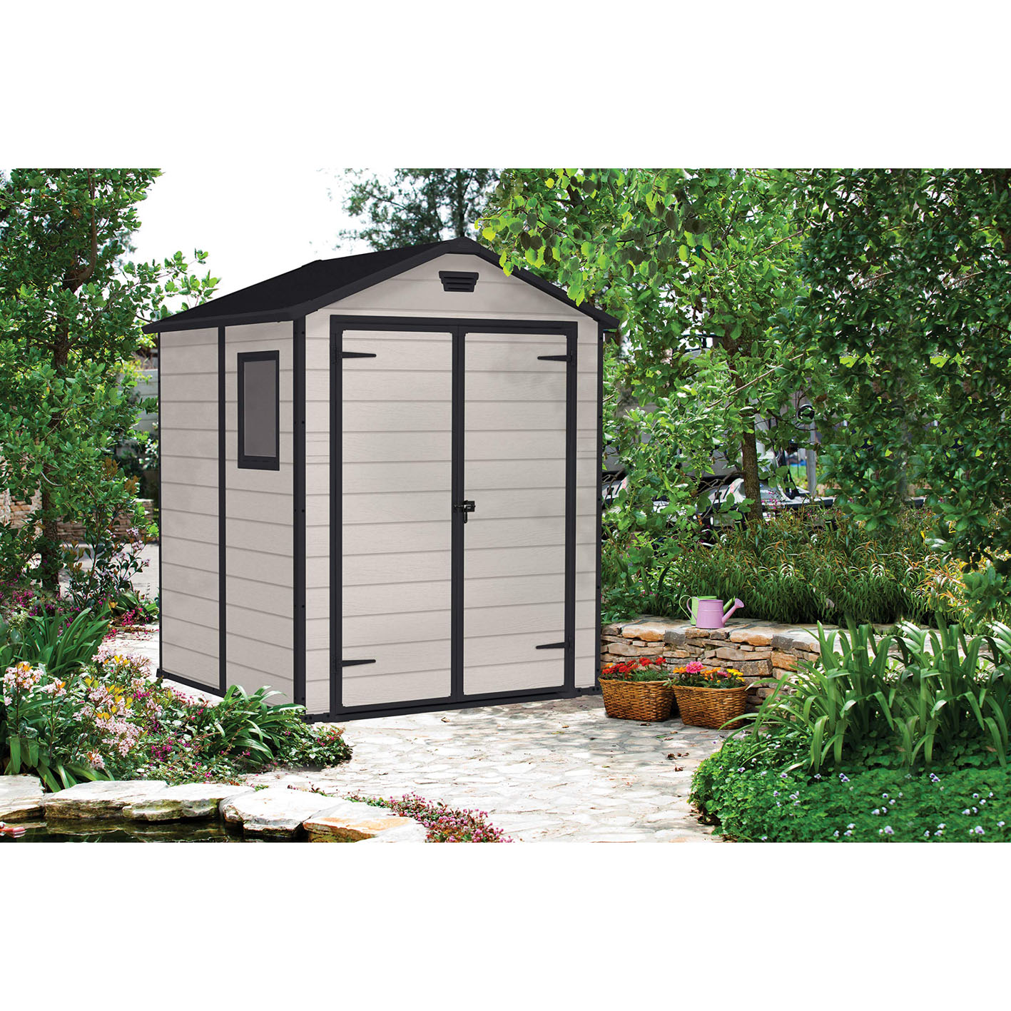 Keter Manor Outdoor Garden Storage Shed, Beige, 6 x 5 ft