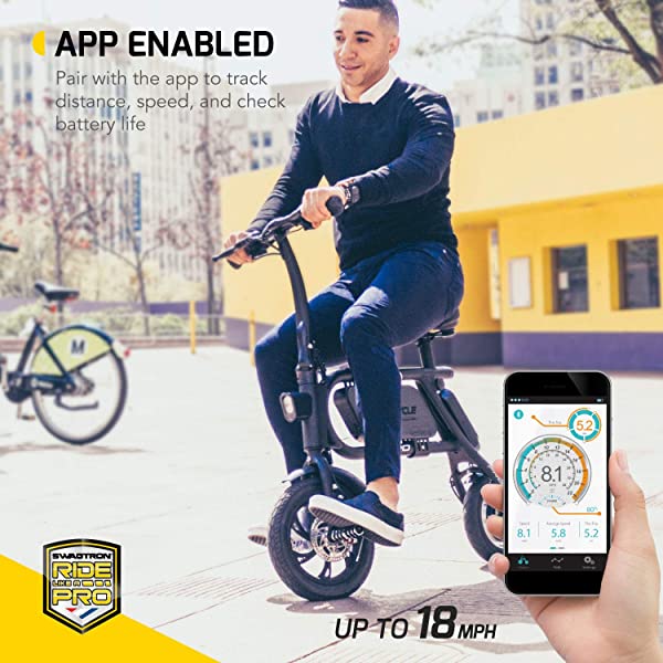 Swagtron Swagcycle Pro Pedal-Free App-Enabled Folding Electric Bike with USB Port to Charge on The Go White One Size Portable