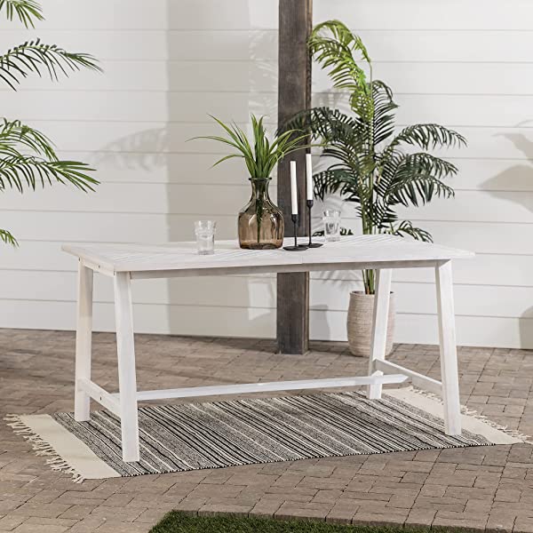 Walker Edison 5 Person Outdoor Wood Chevron Patio Furniture Dining Set Table Chairs Bench All Weather Backyard Conversation Garden Poolside Balcony, 4 Piece, Brown Brown 4 Piece Dining Set