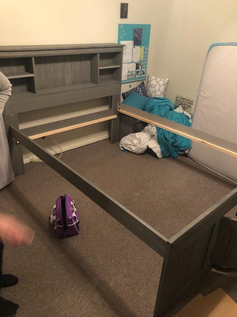 【Furniture】Charcoal Full Bookcase Bed with 12 Drawers