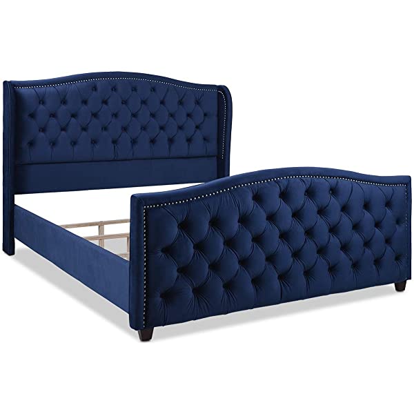 Jennifer Taylor Home Marcella Collection Queen Wingback Tufted Hand-Applied Nail Heads Upholstered Bed, Antique White Antique White Queen