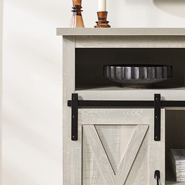 Walker Edison Richmond modern farmhouse sliding barn door TV stand for up to 52 inches, white and rustic oak white without fireplace 52 inches TV
