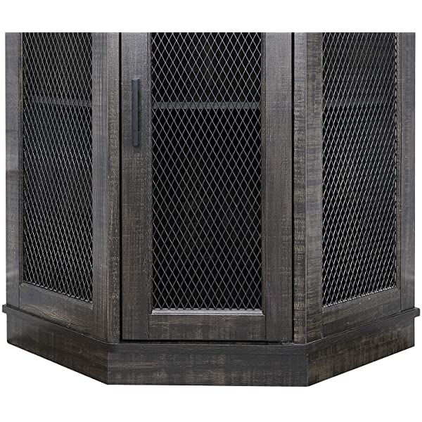 Home Source Stone Grey Corner Bar Unit with Built-in Wine Rack and Lower Cabinet