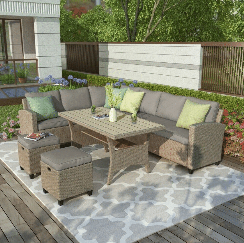 5 Piece Terrace Furniture Set Outdoor Conversation Dining Table and Chairs
