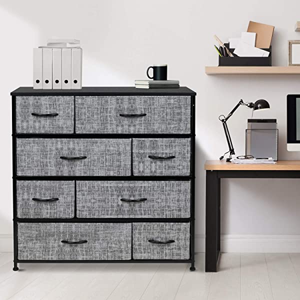 Sorbus Dresser with 8 Drawers - Furniture Storage Chest Tower Unit for Bedroom, Hallway, Closet, Office Organization - Steel Frame, Wood Top, Easy Pull Fabric Bins (Black)