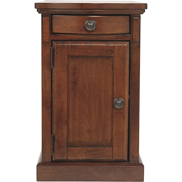 Signature Design by Ashley Tyler Creek Rustic Chair Side End Table with Pull-Out Tray & USB Ports, Brown Blackish Brown Table