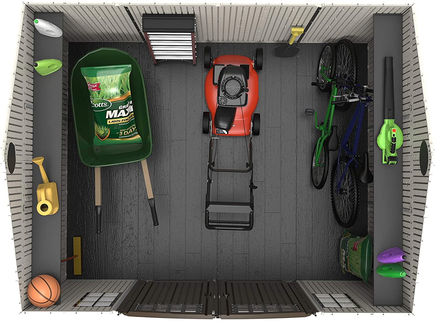 10'x12' Resin Outdoor Storage Shed with Shutters, Windows & Skylights for Garden Patio